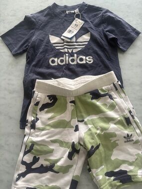 adidas Navy Blue Tee with Green Camo Shorts Kids Matching Set